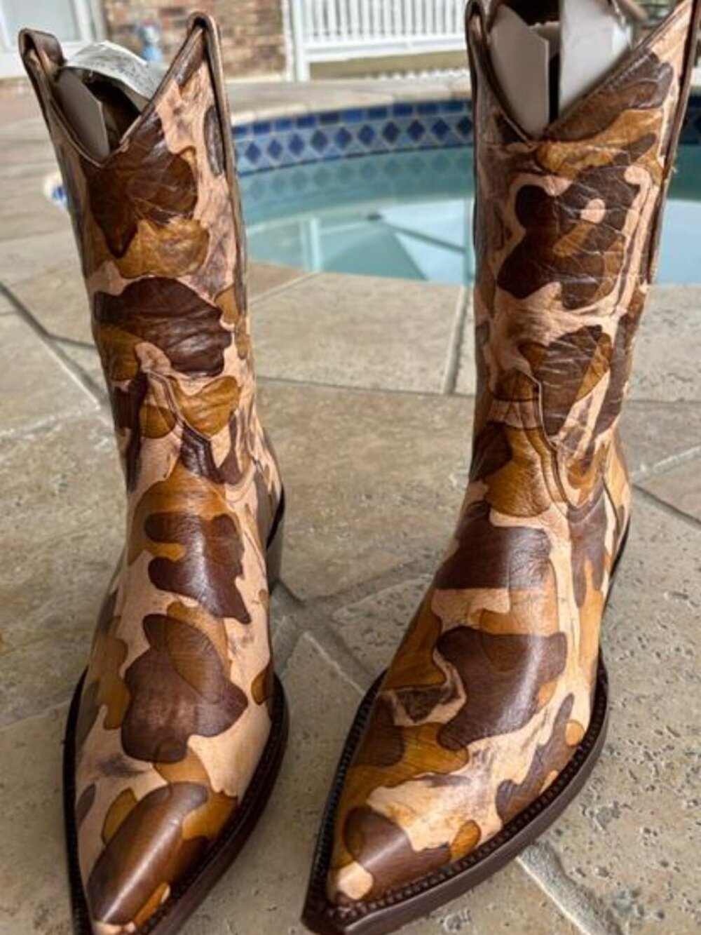 Old Gringo tan/brown/beige camo leather cowboy boots 7M